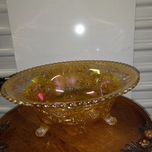 Vintage Imperial Glass Open Rose Marigold Carnival Glass Large Footed Bowl-11"
